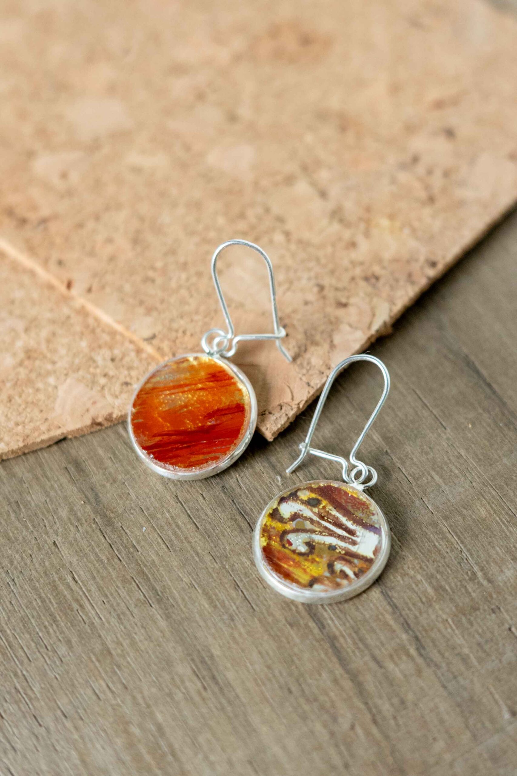 boucles d'oreilles argent et vitrail