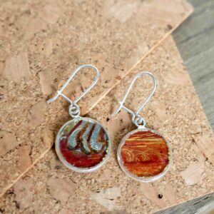 boucles d'oreilles argent et vitrail peint