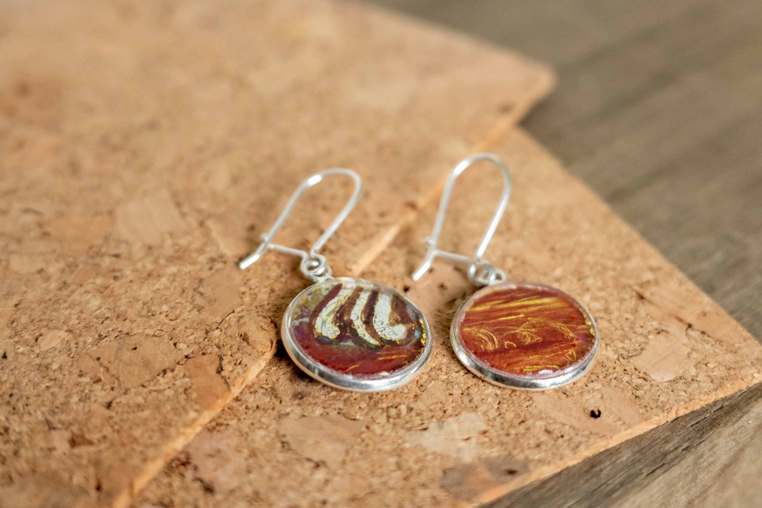 boucles d'oreille argent et verre grisaille